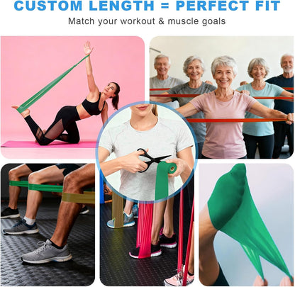 MORECOO Resistance Bands for Physical Therapy & Workout - 25 Yard Natural Latex Exercise Band Roll, Cut-to-Length Elastic Stretch Bands for Rehab, Pilates, Strength Training & Home Gym