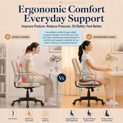Seat Cushions for Office Chairs Wheelchair Cushion for Long Sitting Back Pain，Memory Foam Seat Car Computer Desk Chair Cushion，Coccyx Cushion for Tailbone Pain Relief Cushion Office Chair Black