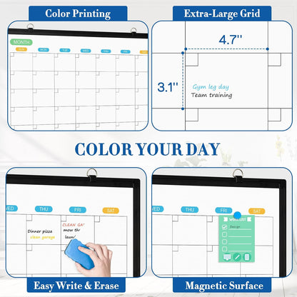 WALGLASS Weekly Dry Erase Calendar Whiteboard for Wall, 24" x 18" Double-Sided Weekly Planner White Board with Notes, Daily Tracker, Aluminum Framed Hanging & Wall Mount for Home, Office, School