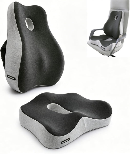 X Large Memory Foam Seat Cushion & Lumbar Support Pillow, Sciatica & Tailbone Pressure Relief Coccyx Cushion for Office Chair, Car, Wheelchair, Home