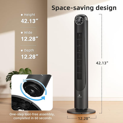 Antarctic Star T36 Tower Fan-36 Inch, Bladeless Oscillating Fan with Remote, 6 Speeds & 4 Modes, LED Display, 9H Timer, Quiet Floor Standing Fan for Bedroom Living Room Office, Pink