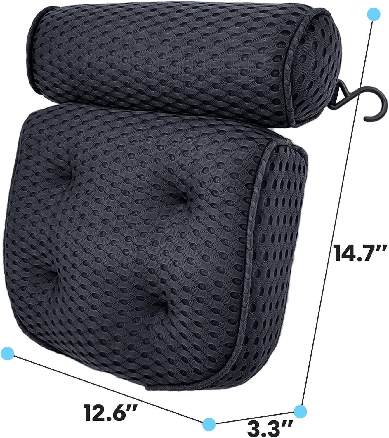 AEROiVi Luxury Bath Pillows for Tub，Bath Pillow Bathtub Pillows for Head and Neck Support Bath Cushion Made from Soft Spacer Mesh Material with Suction Cups,Gray
