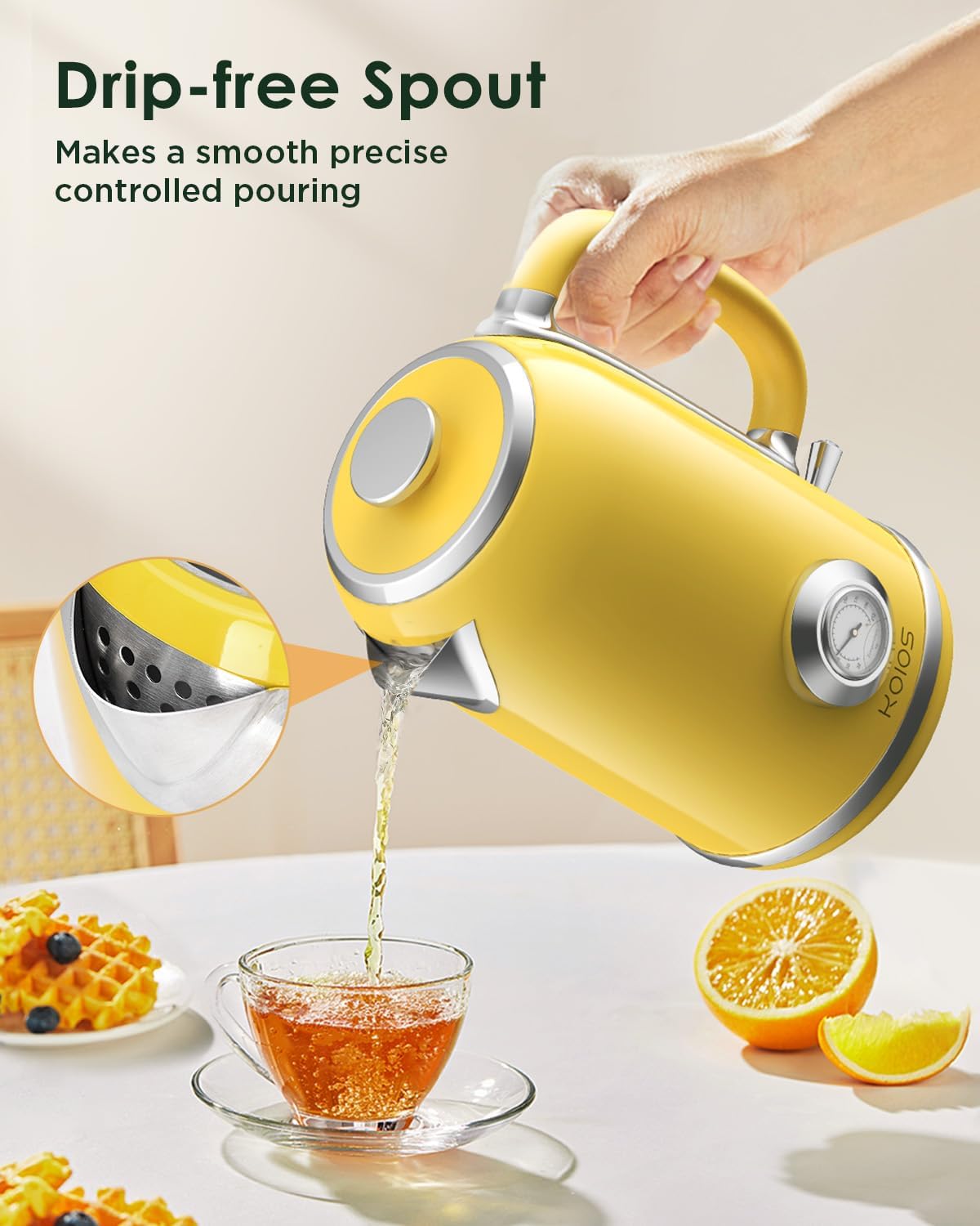 Electric Kettle 1.8L with Temperature Gauge, 1500W Fast Boiling Electric Tea Kettle, 100% Stainless Steel Retro-Style Hot Water Kettle Electric - Glowing LED Light, Auto Shut-Off & Boil-Dry Protection