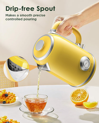 Electric Kettle 1.8L with Temperature Gauge, 1500W Fast Boiling Electric Tea Kettle, 100% Stainless Steel Retro-Style Hot Water Kettle Electric - Glowing LED Light, Auto Shut-Off & Boil-Dry Protection