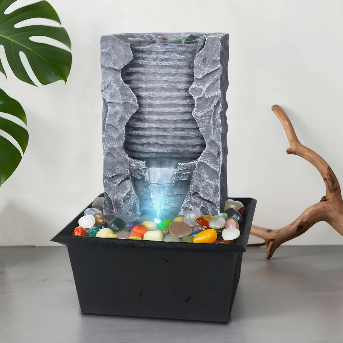 Tabletop Water Fountain Indoor, Resin Waterfall Fountain for Stress Relief and Meditation, Calming Office Desk Home Décor, Zen Relaxation Gift for Friend Office Boss, Excellent Housewarming Gift