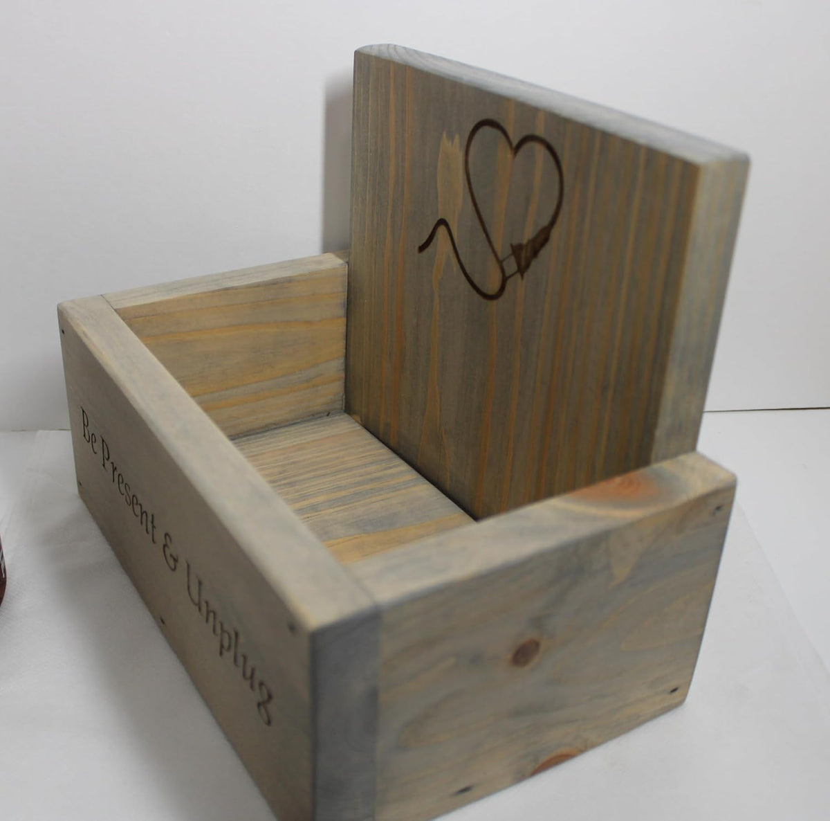 Unplug - Rustic Cell Phone Drop Box - Handcrafted from Hidden Pond Gardens! Made from Reclaimed Pine and Stained in barn Weather Grey. Handmade on Our Farm in Our barn. Made in The USA.
