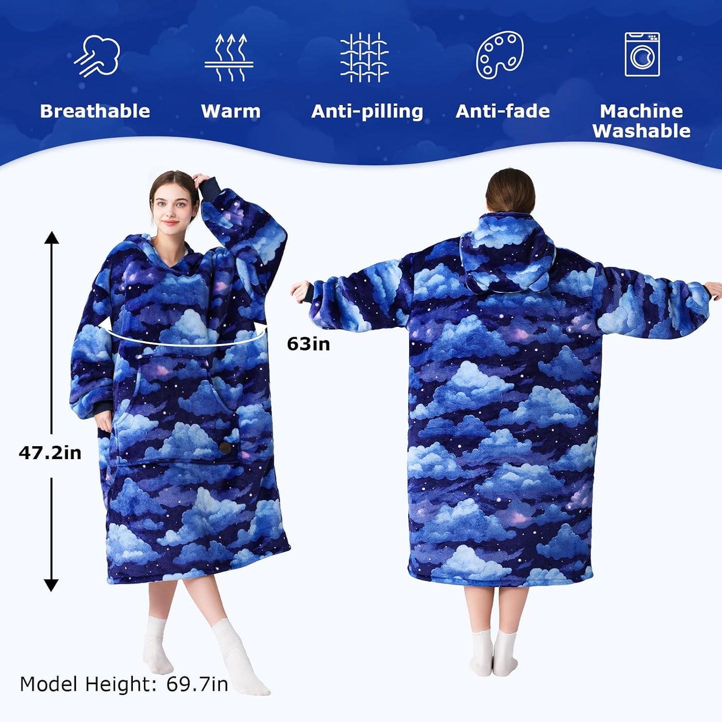 THREE POODLE Wearable Blanket Hoodie for Women, Oversized Sherpa Sweatshirt Blanket for Adults Men, Cozy Hooded Blankets, Gifts for Teen Girls Women Mom Sister