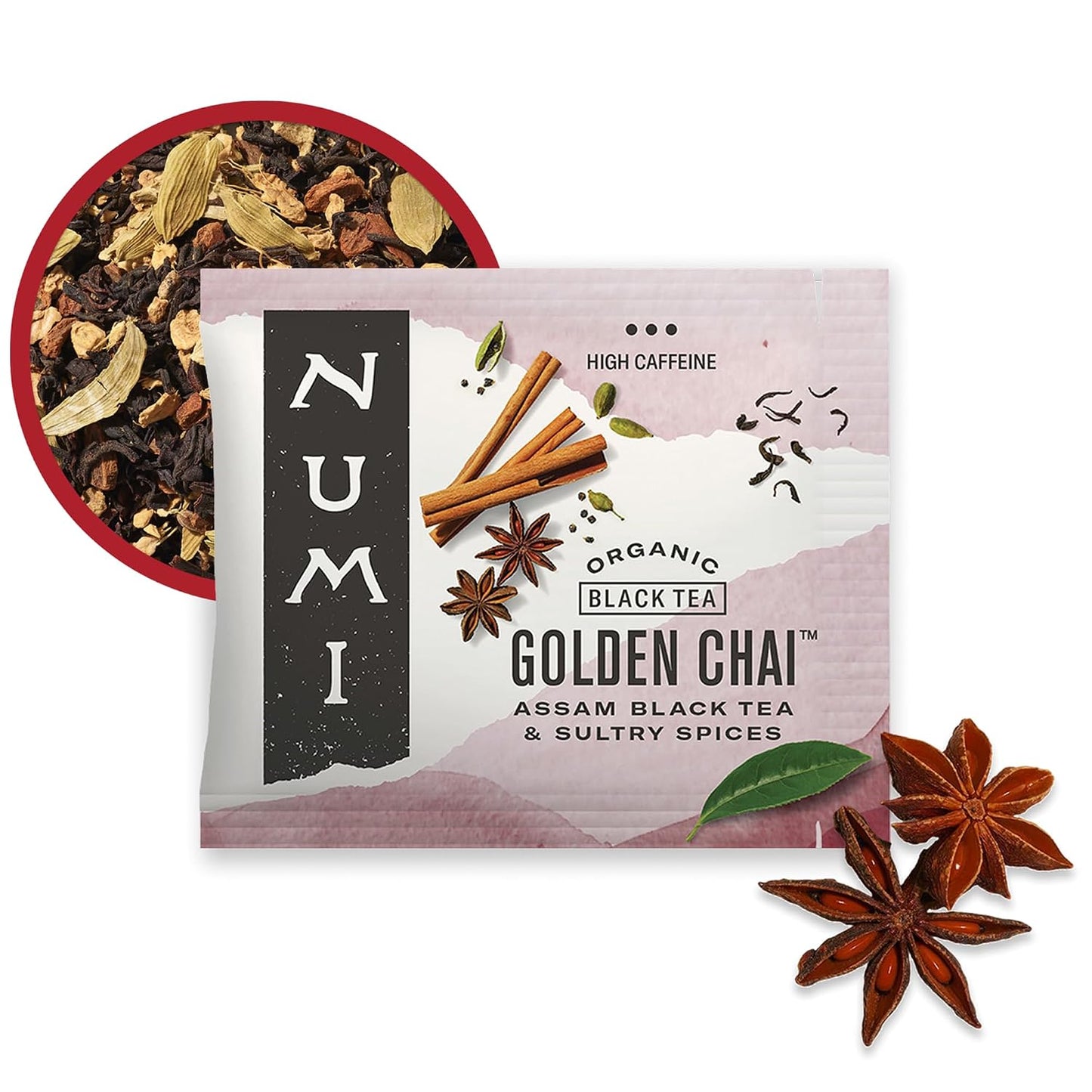 Numi Organic Rooibos Chai Tea, 100 Tea Bags, Herbal Red Tea with Cinnamon, Allspice, Ginger & Cardamom, Caffeine Free Chai