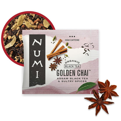 Numi Organic Rooibos Chai Tea, 100 Tea Bags, Herbal Red Tea with Cinnamon, Allspice, Ginger & Cardamom, Caffeine Free Chai