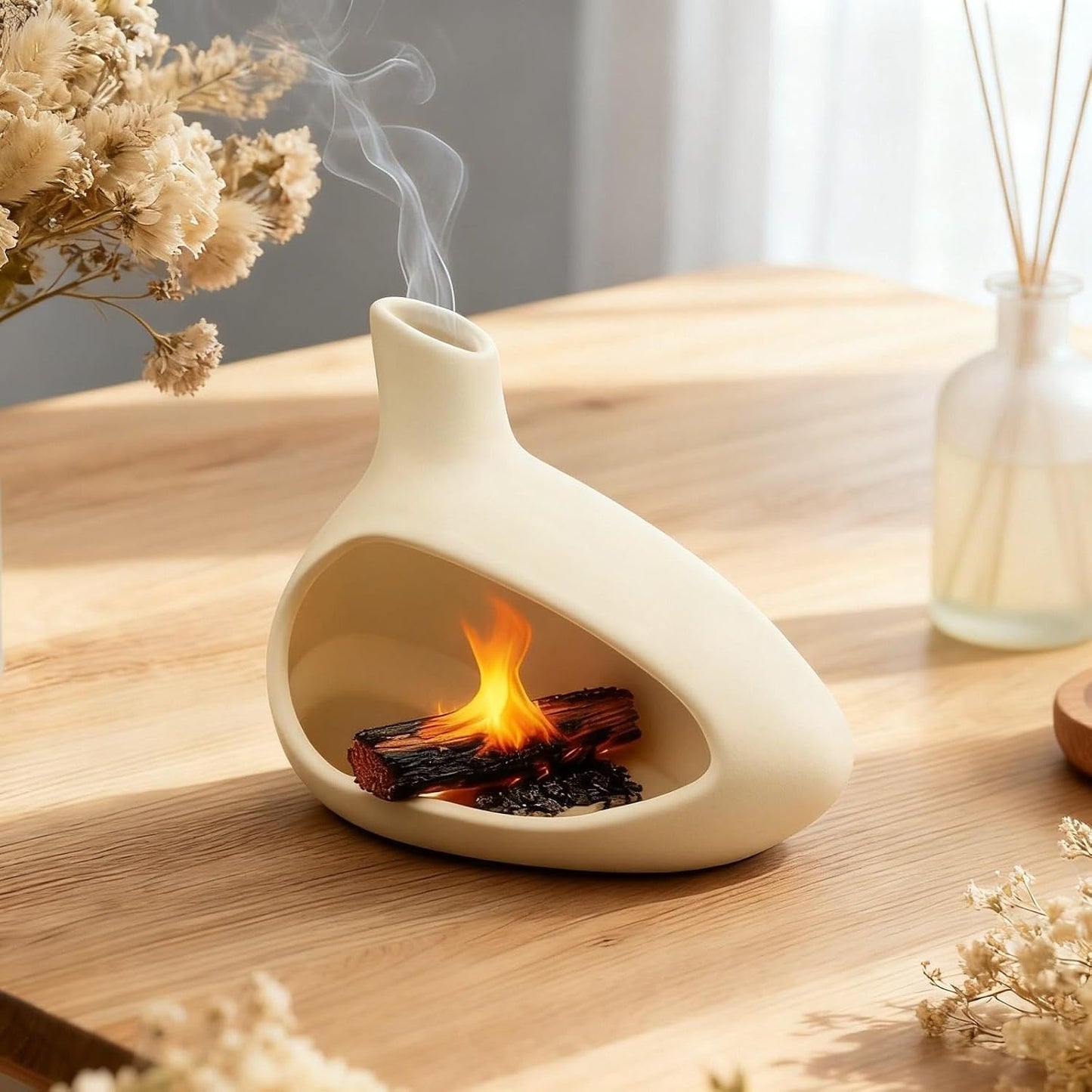 Palo Santo Holder, Ceramic Incense Burner for Sticks Sage Holders Cone Burning Smudge Bowl with Ash Brush for Meditation Yoga Spa Room Decor (White)