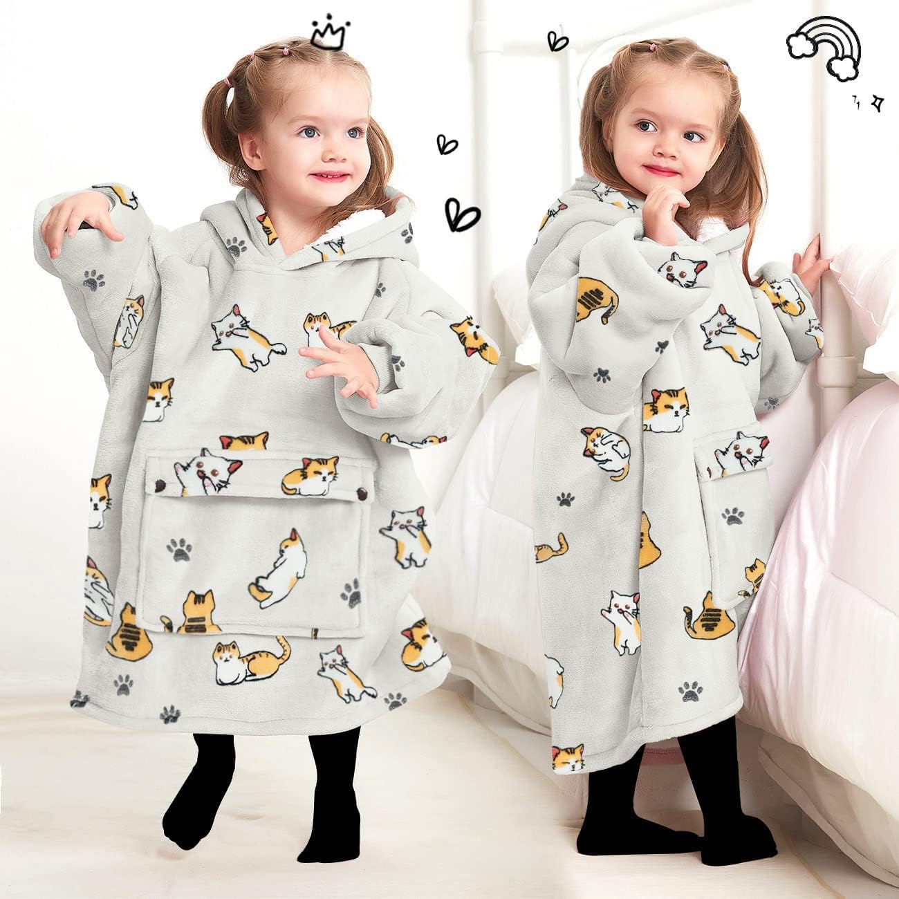 KFUBUO Wearable Blanket Hoodie for Adults Sherpa All Patterns Cat Oversized Sweatshirt Blanket with Pockets for Women