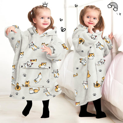 KFUBUO Wearable Blanket Hoodie for Adults Sherpa All Patterns Cat Oversized Sweatshirt Blanket with Pockets for Women