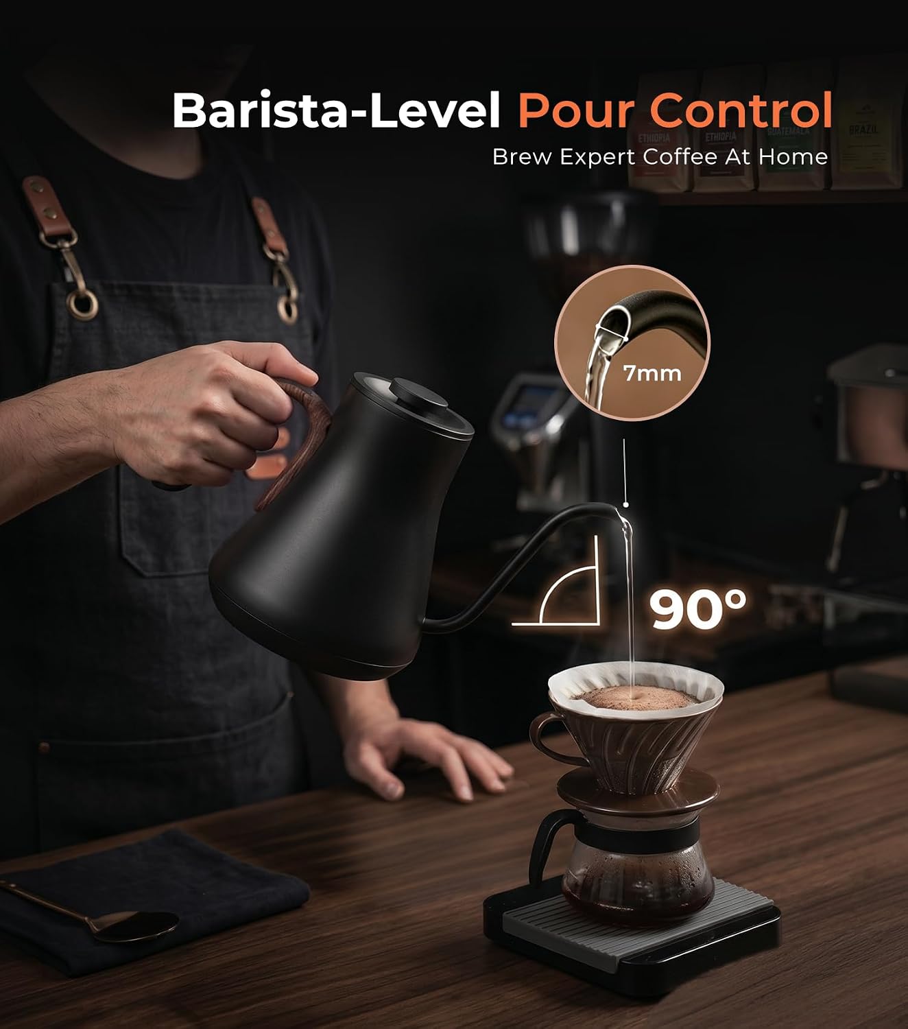 Epeios Electric Kettle, Gooseneck Electric Kettle with ±1°F Temperature Control, 1200W Rapid Heating for Pour Over Coffee & Tea, 304 Stainless Steel Interior, Auto Shut-Off, 0.9L, Black
