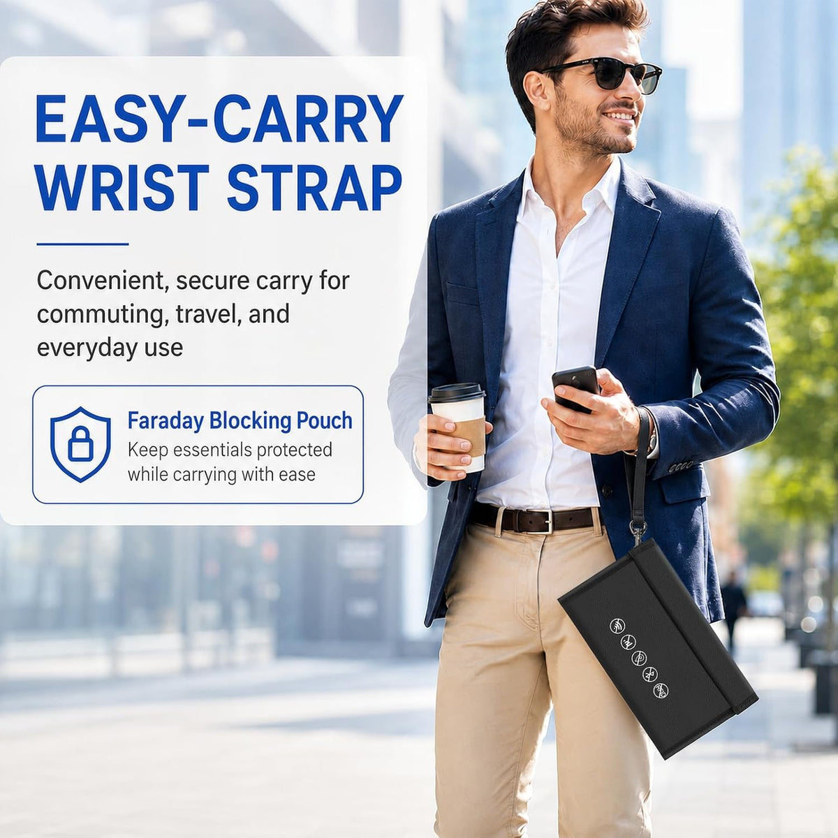Faraday Bags for phones, Dual Shielded Compartments, 2 Card Slots, Black