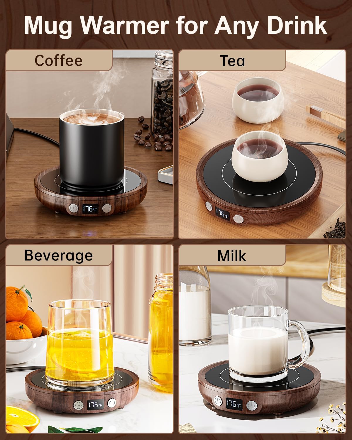 SWEETFULL Mug Warmer for Desk, Coffee Cup Warmer with Timer - Black