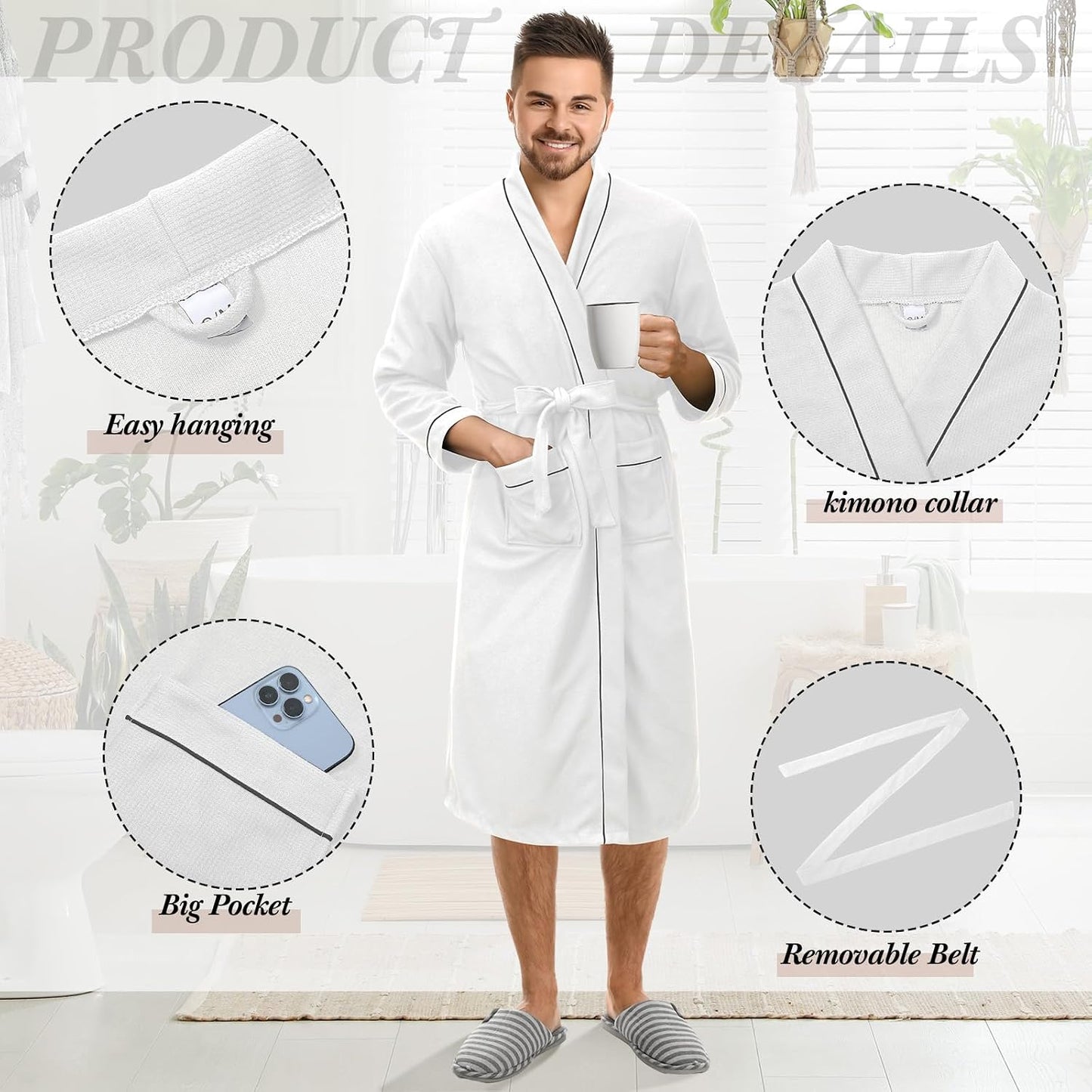 Cuffbow Cotton Robe for Women or Men Lightweight Waffle Knit Bathrobe Couple V Neck Spa Sleepwear(just 1 Set)