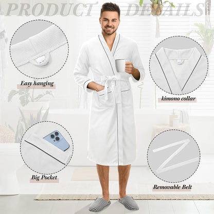 Cuffbow Cotton Robe for Women or Men Lightweight Waffle Knit Bathrobe Couple V Neck Spa Sleepwear(just 1 Set)