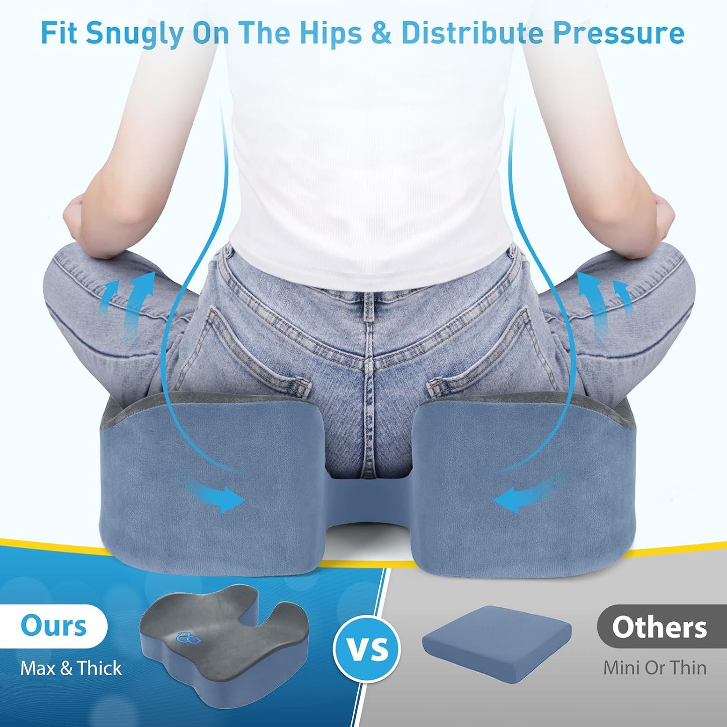 BlissTrends Seat Cushion with Velvet Cover, Thick Memory Foam Cushions for Office Chair, Car Seat, Airplane, Relieving Pressure Tailbone Sciatica Back Pain for Long Sitting, Car Drivers 4.7in Black