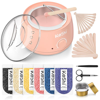 KeShi Waxing Kit, Painless Hair Removal Wax Warmer with 6 Bags Hard Wax Beans for Full Body, Legs, Face, Eyebrows & Bikini— Ideal for Both Women & Men