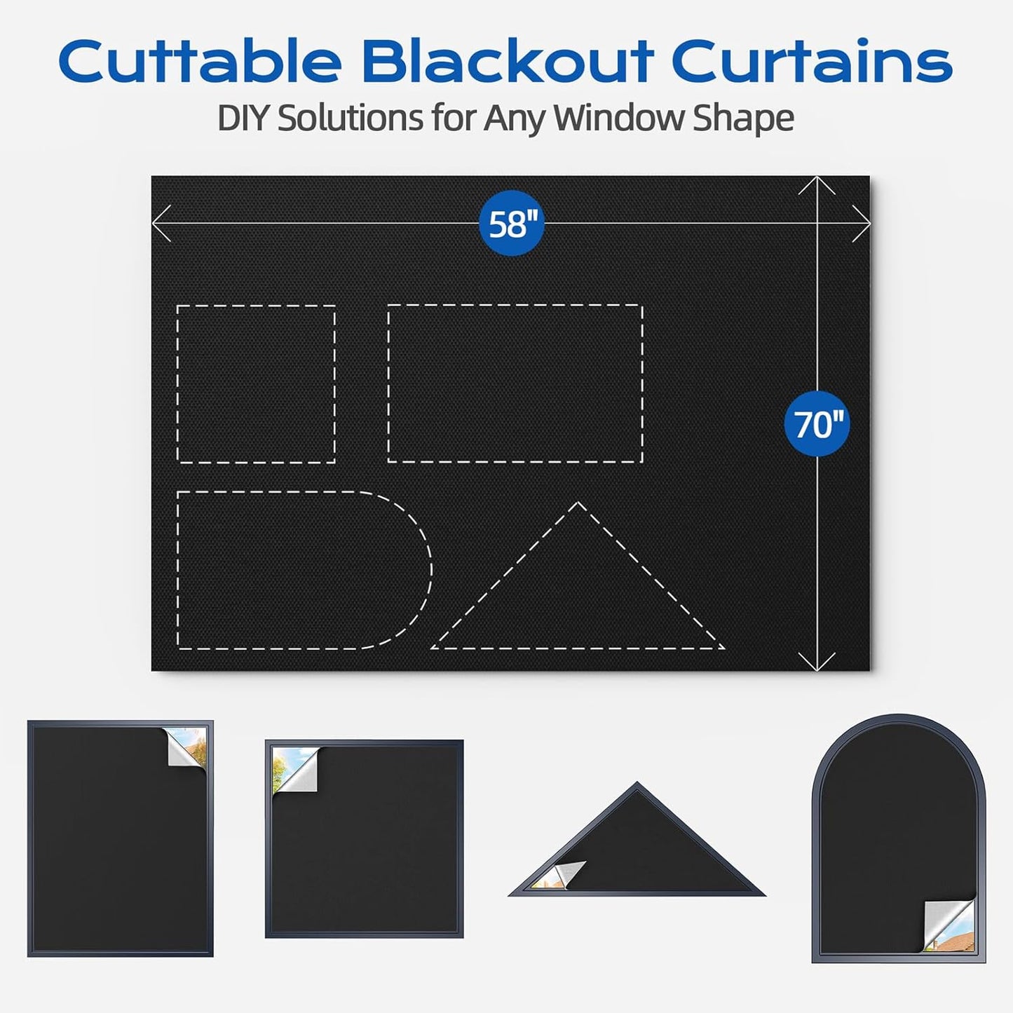 Linen Blackout Curtains for Bedroom, 70" x 58" Portable Black Out Blinds with 20 Sets Hooks & Loops Strips for 100% Blackout Window Film, Temporary Black-Out Shades for Windows Cover Travel RV- Cream