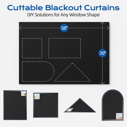 Linen Blackout Curtains for Bedroom, 70" x 58" Portable Black Out Blinds with 20 Sets Hooks & Loops Strips for 100% Blackout Window Film, Temporary Black-Out Shades for Windows Cover Travel RV- Cream