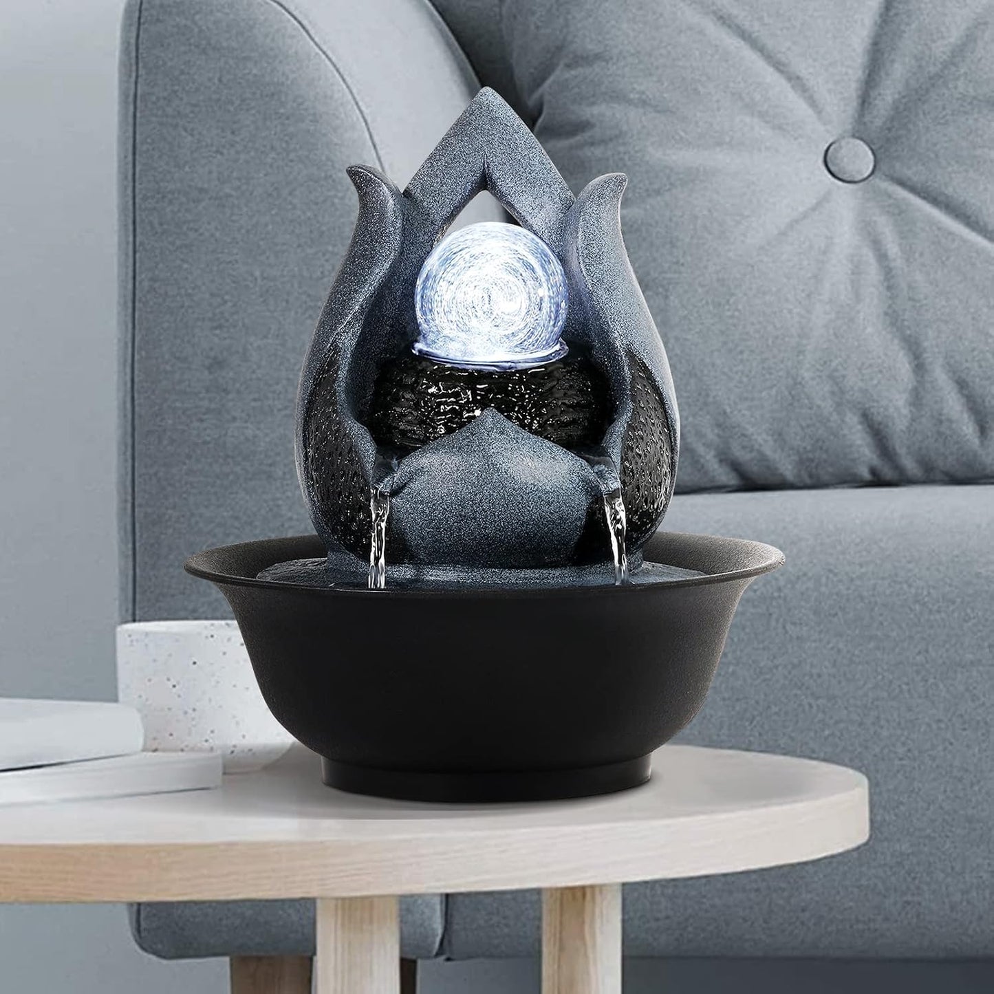 WICHEMI Indoor Fountain Tabletop Fountain Waterfall Fountains Stacked Rocks | Desktop Fountain With LED Light, Soothing Sound, Stress Relief, Humidifies Air, No Plumbing, Easy Setup, 11.8"X8.7"X5.9"