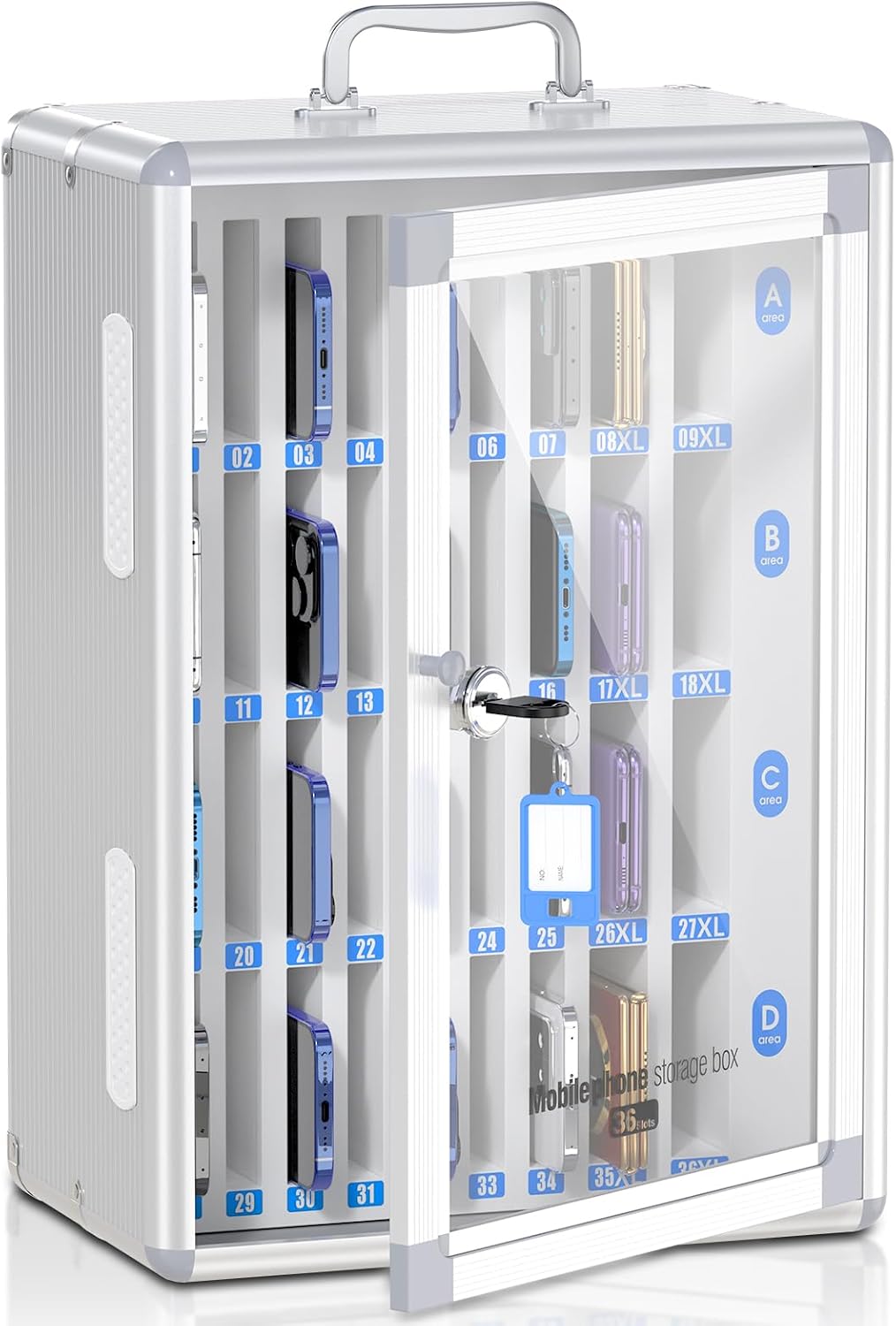 36 Slots Cell Phone Locker for Classroom, Portable Mobile Phone Storage Box with 【2 Different Size Slots】, Phone Lock Box Wall Mounted (Black)