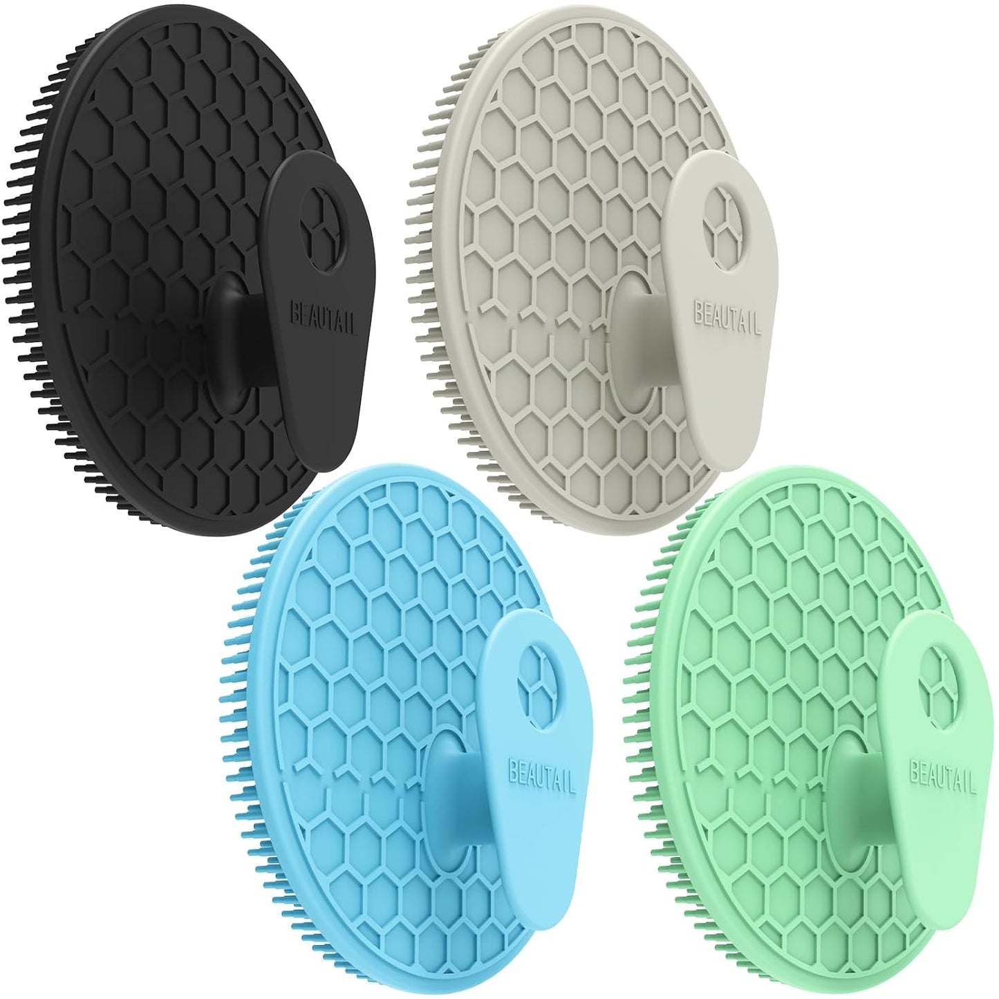 Silicone Body and Face Scrubber Set 5 Pack, BEAUTAIL Shower Bath Scrubber, Gentle Exfoliating Brush for Women Men Sensitive Skin, More Hygienic Than Traditional Loofah, Long Lasting, Black+Pink+Green