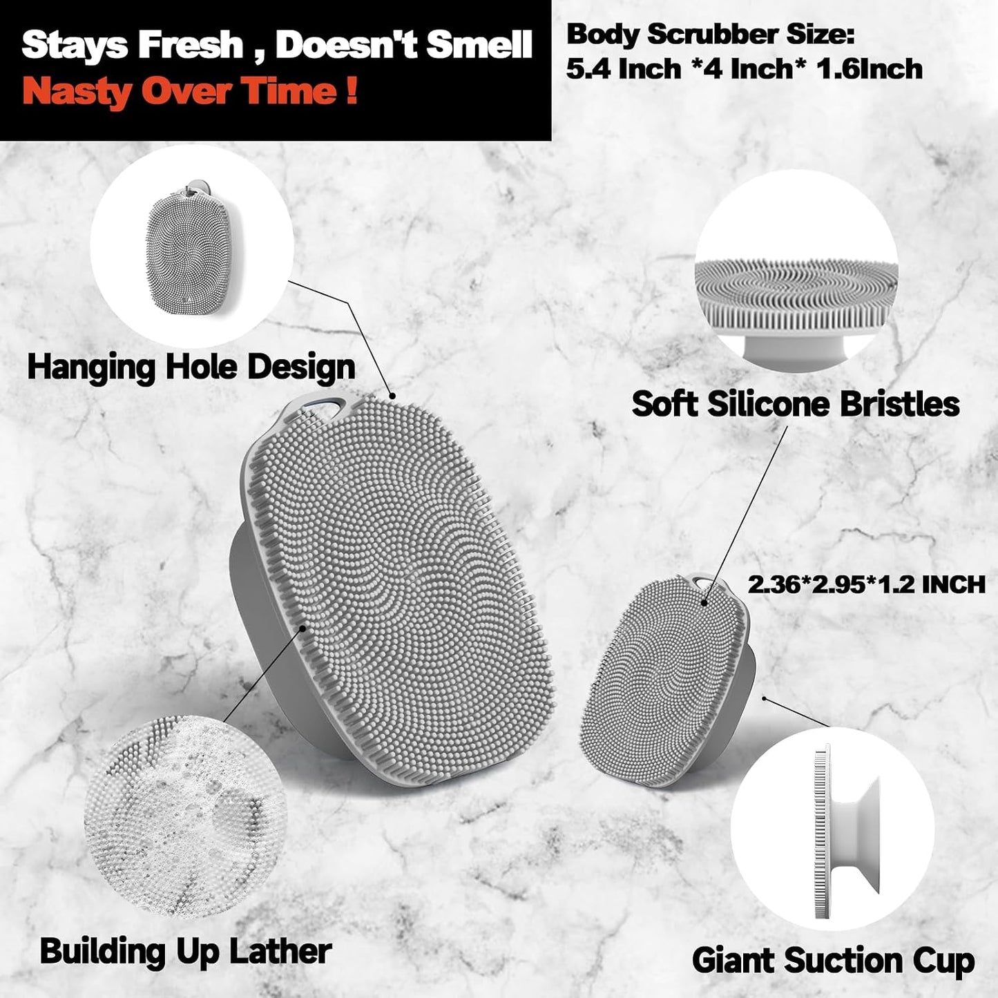 Soft Silicone Body Scrubber, Face Scrubber Silicone, Gentle Texture Exfoliating Body Scrubber for Men and Women On Sensitive Skin, Back Large Suction Cup for Easy Dry and Store (Blue)