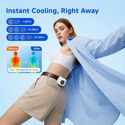 Portable Waist Fan, Rechargeable Wearable Fan w/ LED Display, 3 Speeds, 3000mAh Battery, 10H Runtime, Mini Turbo Airflow, Clip on Belt/Shirt/Hat, for Travel,Outdoor, Concert,Gift for Men Women-1 PACK