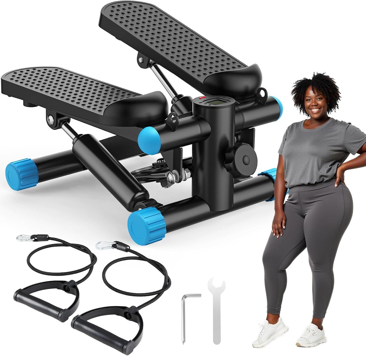 OLIXIS Steppers for Exercise At Home Workout Equipment, Mini Stepper Exercise Machine for Senior Citizens, Twist Stepper with Resistance Bands, Cardio Weight Loss Equipment Home Fitness