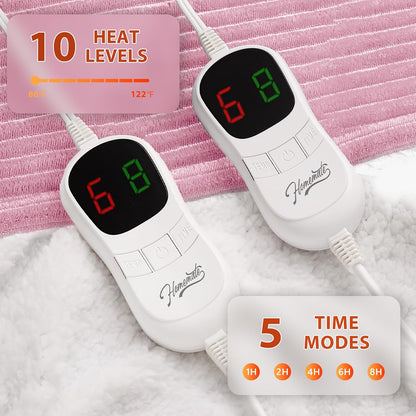 Homemate Heated Blanket Electric Throw - 50"x60" Heating Blanket Throw 1/2/4/6/8 Hours Auto-Off 10 Heat Levels Over-Heat Protection Soft Flannel Sherpa Heater ETL Certification