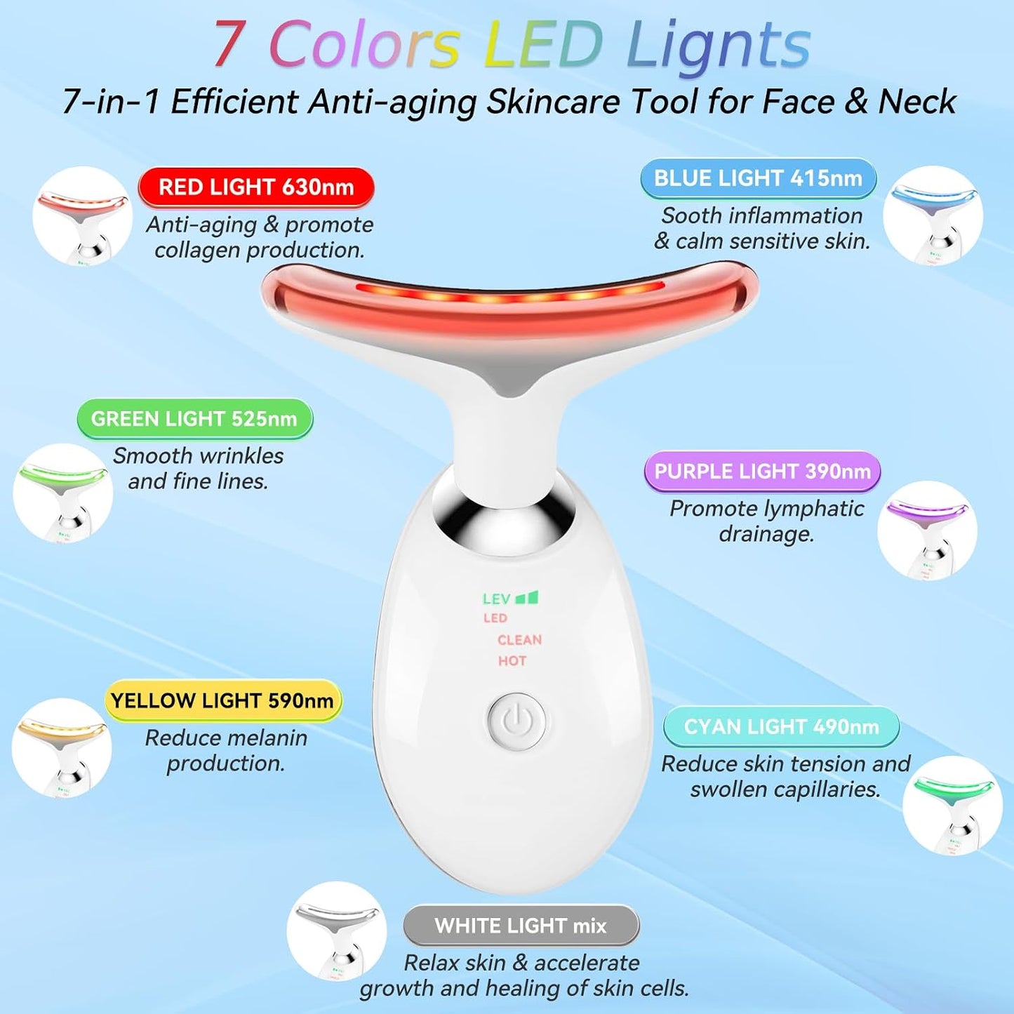 Face and Neck Massager T𝗈𝗈I, 7 C𝗈I𝗈r Facial Massager for Face and Neck, Face 𝖲cuIpting Tool for S𝗄in Care