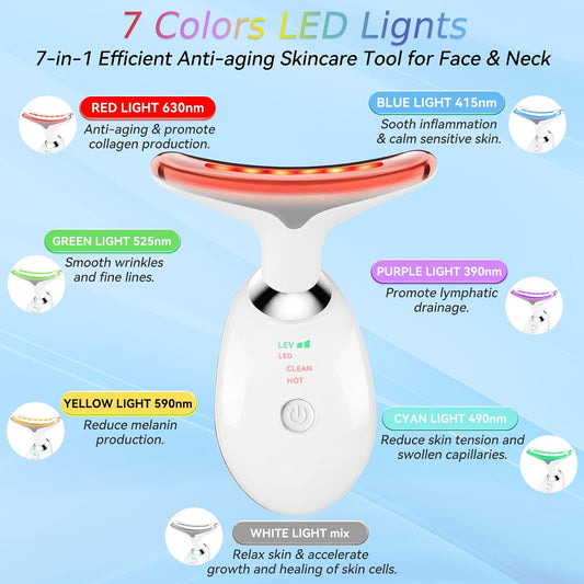 Face and Neck Massager T𝗈𝗈I, 7 C𝗈I𝗈r Facial Massager for Face and Neck, Face 𝖲cuIpting Tool for S𝗄in Care