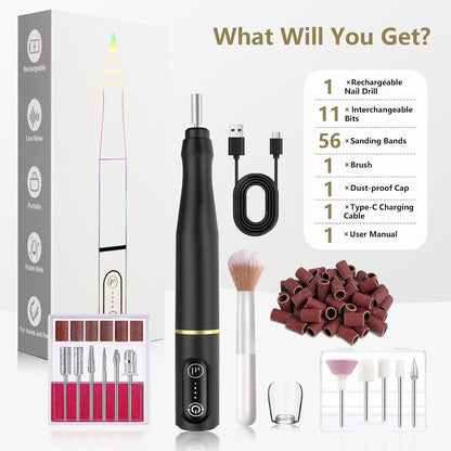 TUOBEO Cordless Nail Drill Electric Nail File Kit, Rechargeable Efile Set, Portable Acrylic Gel Nail Polish Remover Machine, Pedicure Manicure Tool, 11 Bits, 56 Sanding Bands, Salon Home, Purple