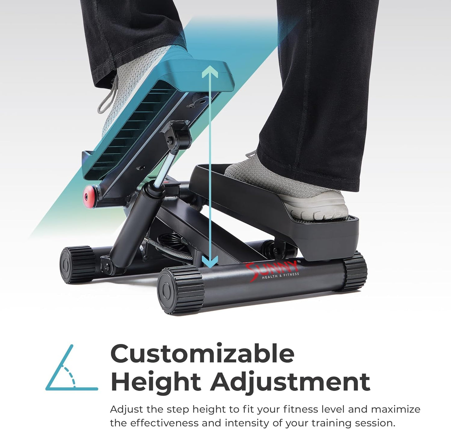 Sunny Health & Fitness Mini Steppers for Exercise at Home, Stair Step Workout Machine with Resistance Bands, Full Body Cardio Equipment, Optional Free SunnyFit App Connection Smart Stepper
