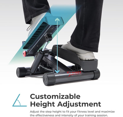Sunny Health & Fitness Mini Steppers for Exercise at Home, Stair Step Workout Machine with Resistance Bands, Full Body Cardio Equipment, Optional Free SunnyFit App Connection Smart Stepper