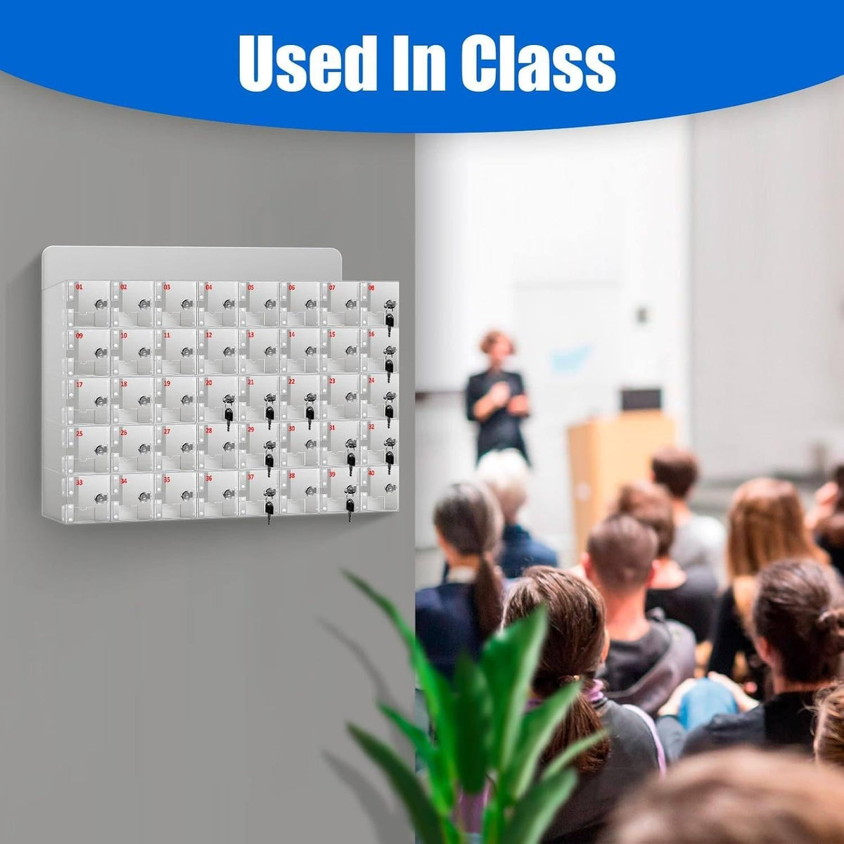 Acrylic Phone Charging Station 50 Slots Wallmounted with LockKeys Secure Mobile Device Nizer for Office Classroom Meeting Room Spacesaving Solution,4Slots