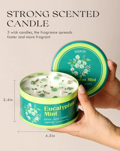 AOOVOO Sage Candle for Cleansing - 3 Wick 12oz Large Scented Candle with Crystals & Sage Leaves Inside, Soy Candles Non Toxic for Meditation Spiritual Gift, Aromatherapy Candle for Women Men