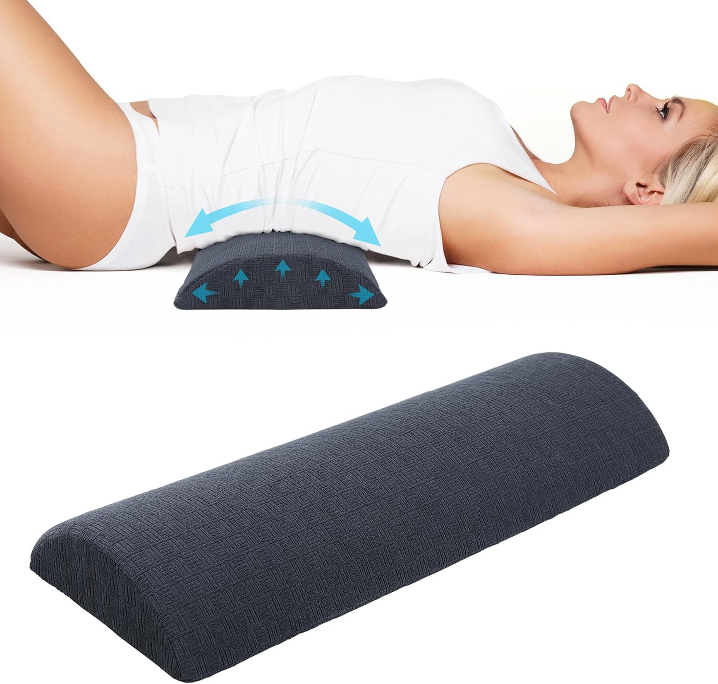 Cozyhealth - 3.15"H*23.6"L - Soft Lumbar Pillow for Sleeping, Memory Foam Back Lumbar Support Cushion for Lower Back Pain Relief Bed Waist Sleep Support Pillow for Side, Back Sleepers (White, Large)