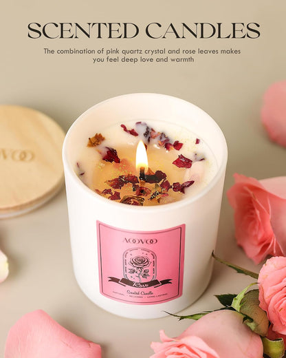 AOOVOO Lavender Scented Candles for Women - Aromatherapy Candle with Crystals Inside, 10oz Soy Candles for Home Scented, Birthday Gifts Mothers Day Candle for Women Mom