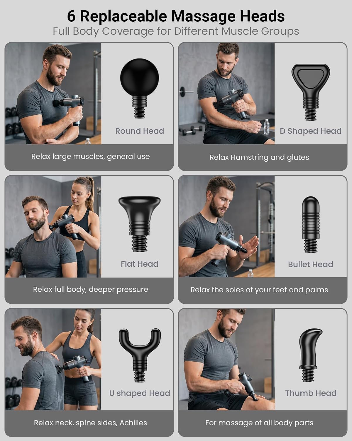 Massage Gun, Deep Tissue Percussion Muscle Massager for Pain Relief, Handheld Electric Back & Neck Massager with 30 Speeds and 6 Massage Heads for Athletes, Men & Women (Black)