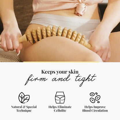 tuuli Wooden Massage Roller for Waist and Thigh, Multi-Functional Body Roller for Cellulite Reduction and Muscle Tension, Natural Massager for Women and Men (Curved)
