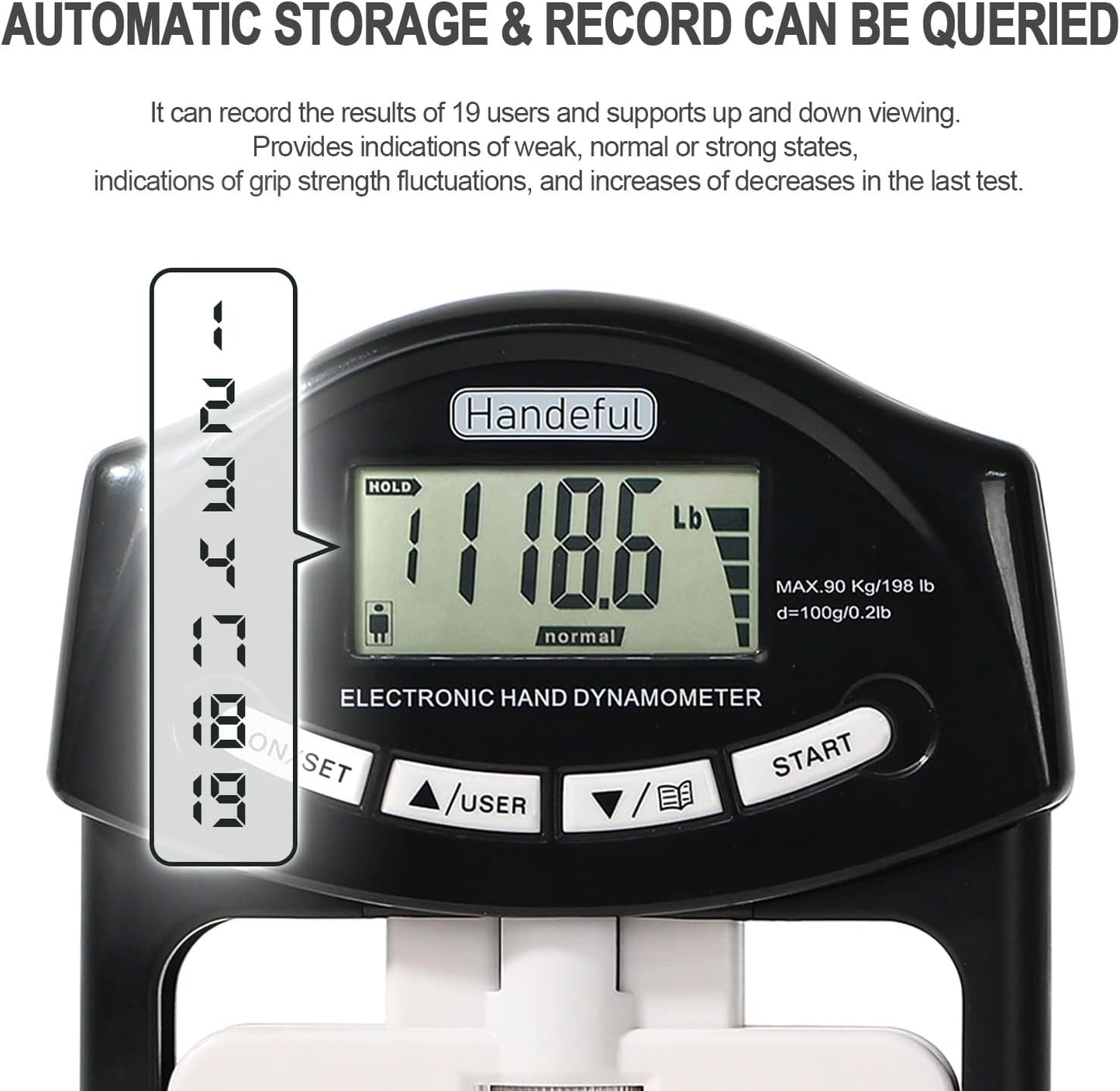 Handeful Grip Strength Tester, Hand Grip Dynamometer, Electronic Handgrip Testing for Sports Home School Use