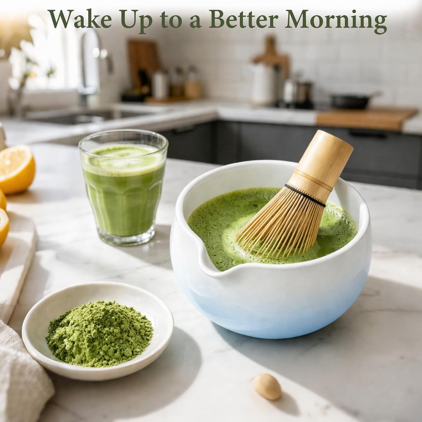 Matcha Whisk Set, Ceramic Matcha Set Includes Bowl & Holder, Bamboo Whisk (Chasen), Scoop, Spoon and Sifter, 6PCS Matcha Kit Covers Everything Needed for Making Matcha (Green)