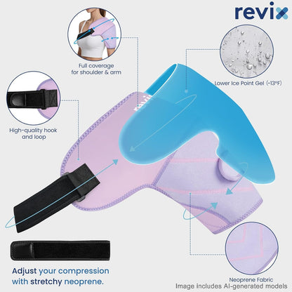 REVIX Large Shoulder Ice Pack Wrap, 2 Gel Packs+1 Shoulder Brace for Rotator Cuff and Arm, Reusable Gel Cold Therapy Wrap for Discomfort Relief & Muscle Relaxation, Easy to Wear & Remove