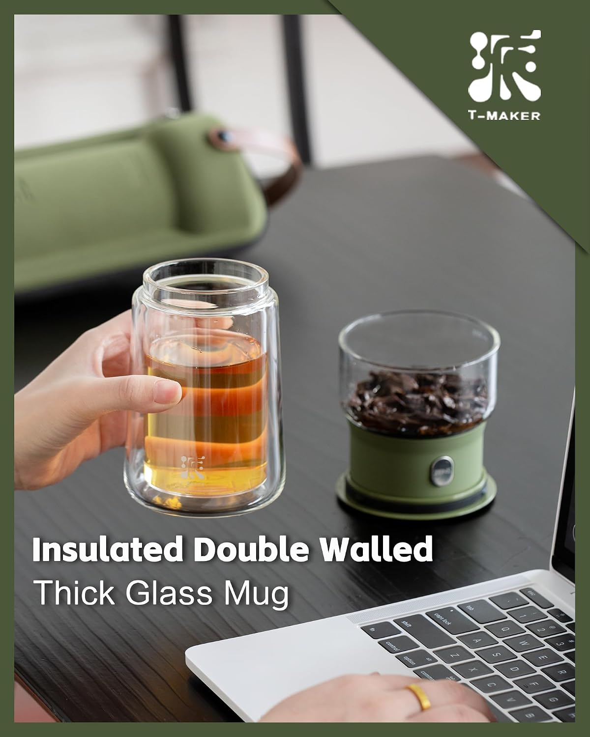 ZENS Modern Glass Infuser Teapot, One Touch Tea Maker for Loose Leaf Tea with Insulated Mug and Portable Case. Enchanted Pot Alternatives for Tea Lover Gifts