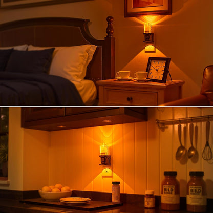 Briignite Flameless Candle Night Light, 2 Pack, Night Lights Plug into Wall, Candle Nightlight with Light Sensor, 0-100LM Dimmable LED Night Light Plug in, 1800K Amber Nightlight for Hallway Bathroom