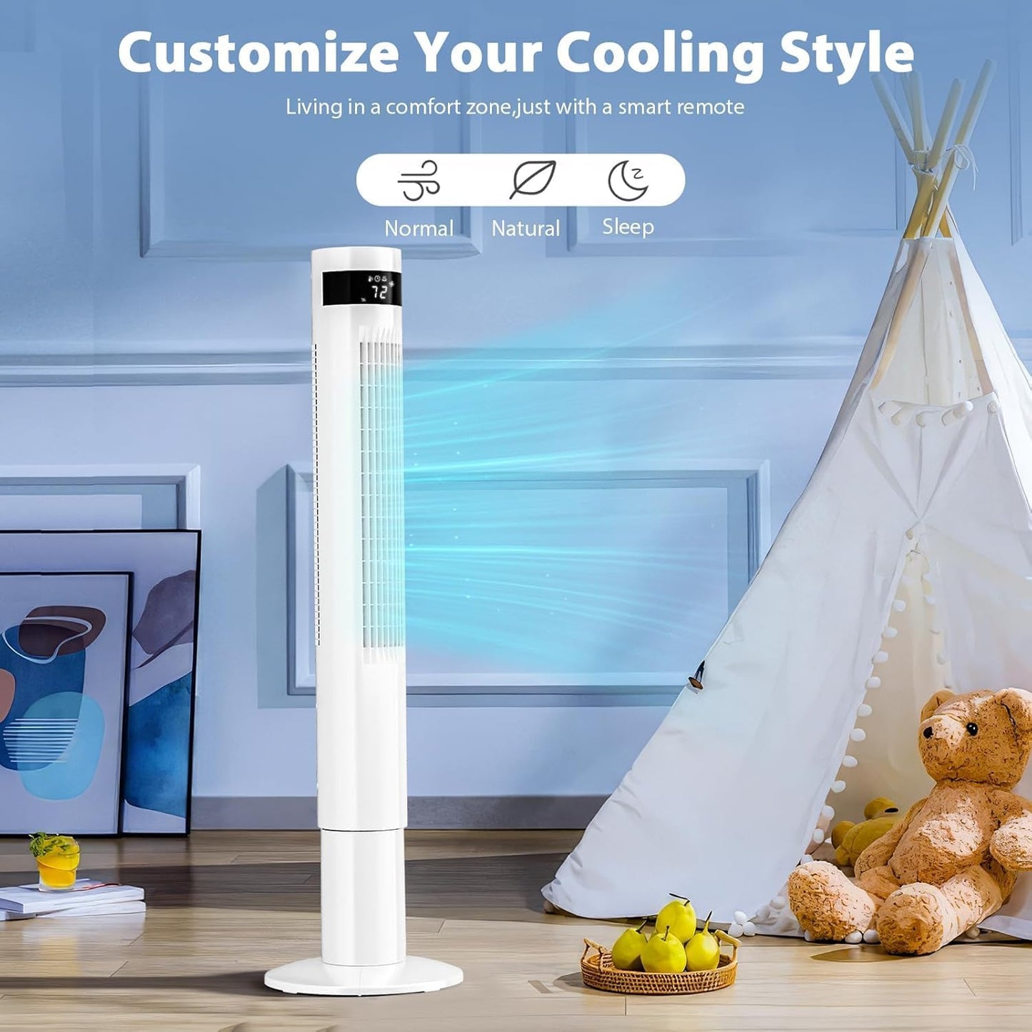Antarctic Star Tower Fan 85°Oscillating Fan Quiet Cooling 12H Timer Remote Control Bladeless Electric 3 Speeds Wind 3 Modes, 42INCH, PINK