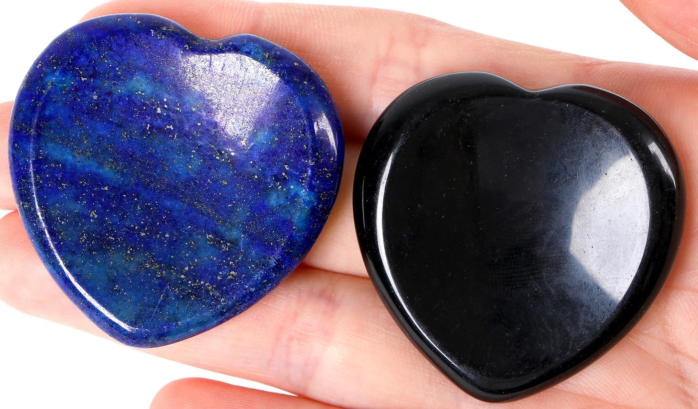 2PCS Worry Stone for Anxiety Tigers Eye Amethyst Healing Crystals Hand Thumb Stones Pocket Gemstones Meditation Accessories Oval Crystal Natural Relax Palm Stone Anxiety Relief Items Stocking Stuffers